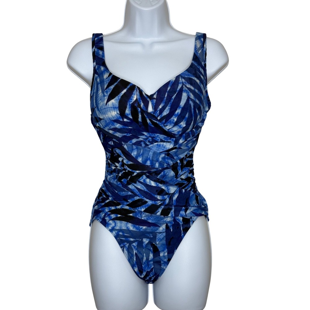 Miraclesuit One Piece Swimsuit Size 12 Blue Tropical Tummy Control - Picture 1 of 6